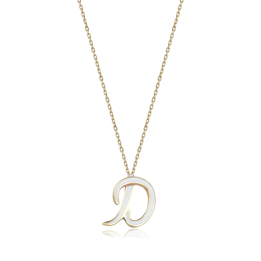 White 14K Gold Initial Necklace (D)