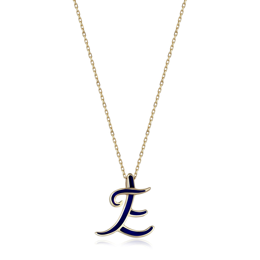 Dark Navy 14K Gold Initial Necklace (E)