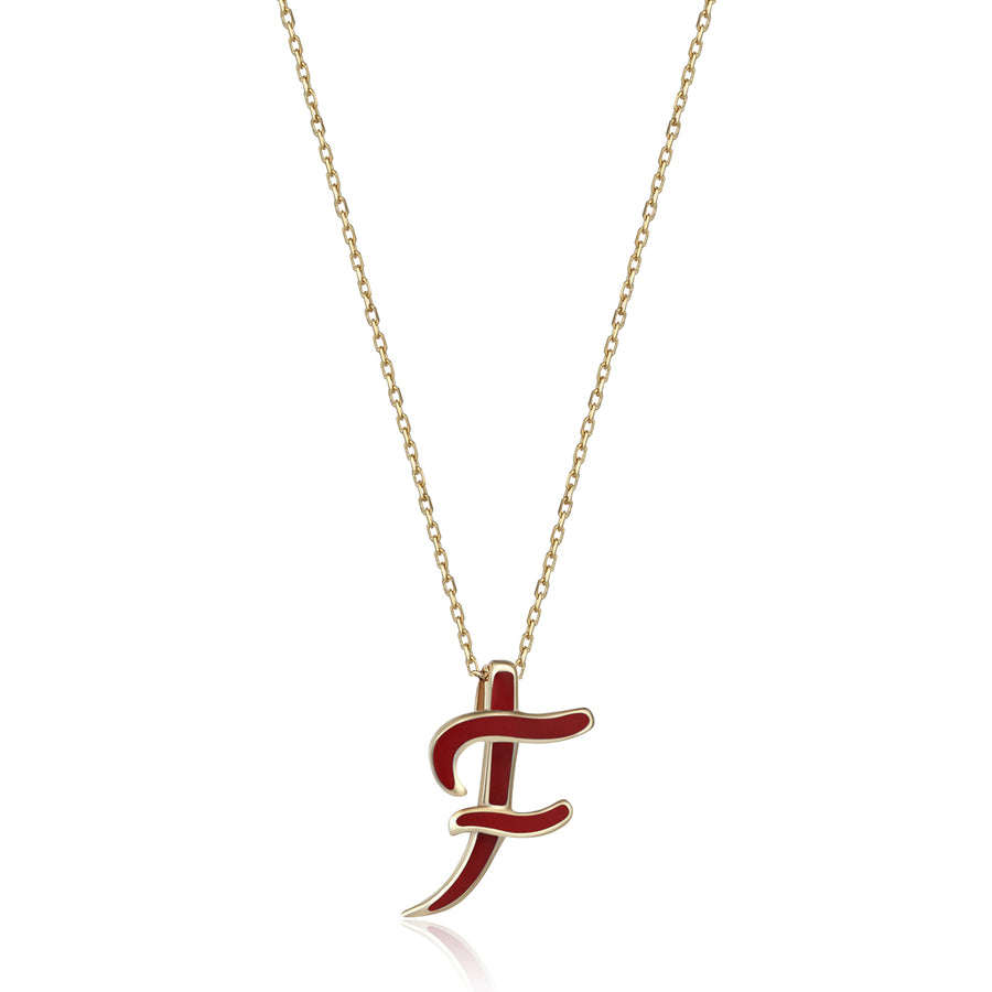 Red 14K Gold Initial Necklace (F)
