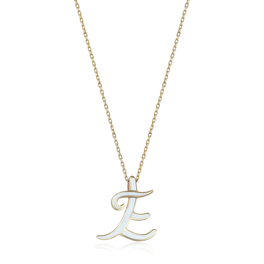 White 14K Gold Initial Necklace (E)