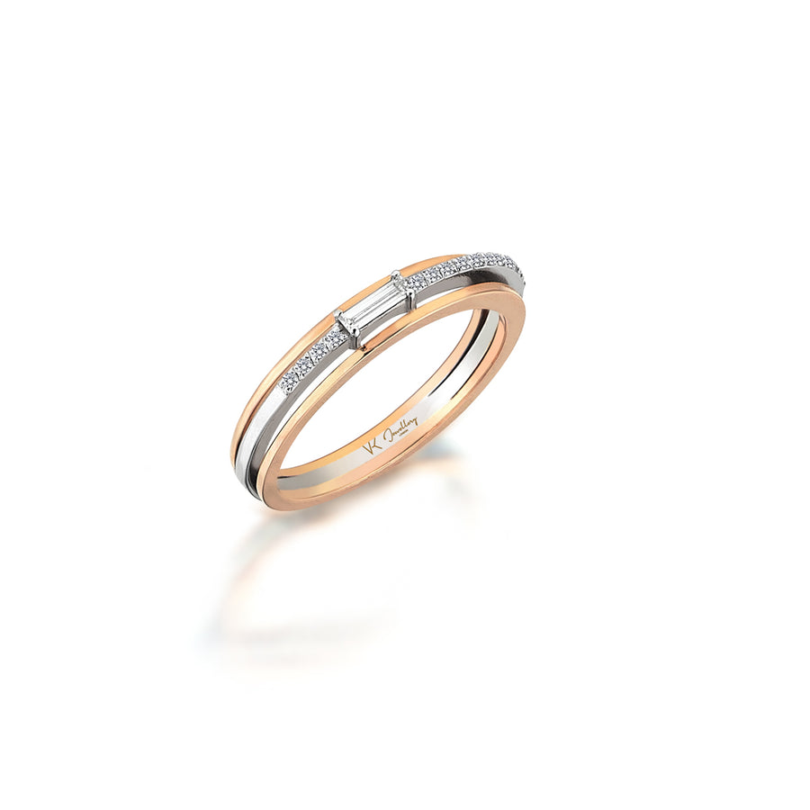 Rose and White Layered Baguette Diamond 18K Gold Ring