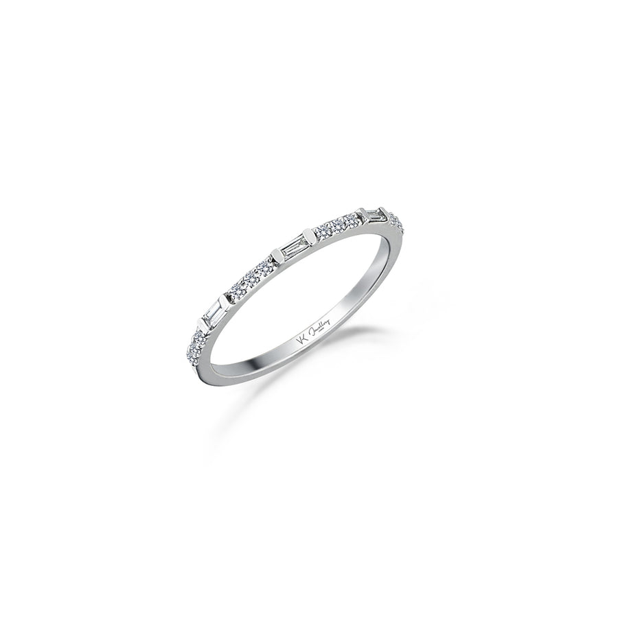 Baguette Half Pave-Set Diamond 18K Gold Ring