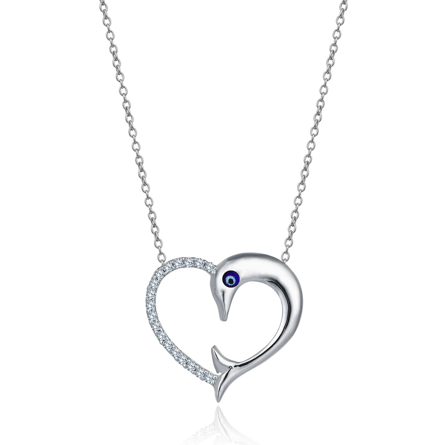 Dolphin Heart White Gold Diamond Necklace
