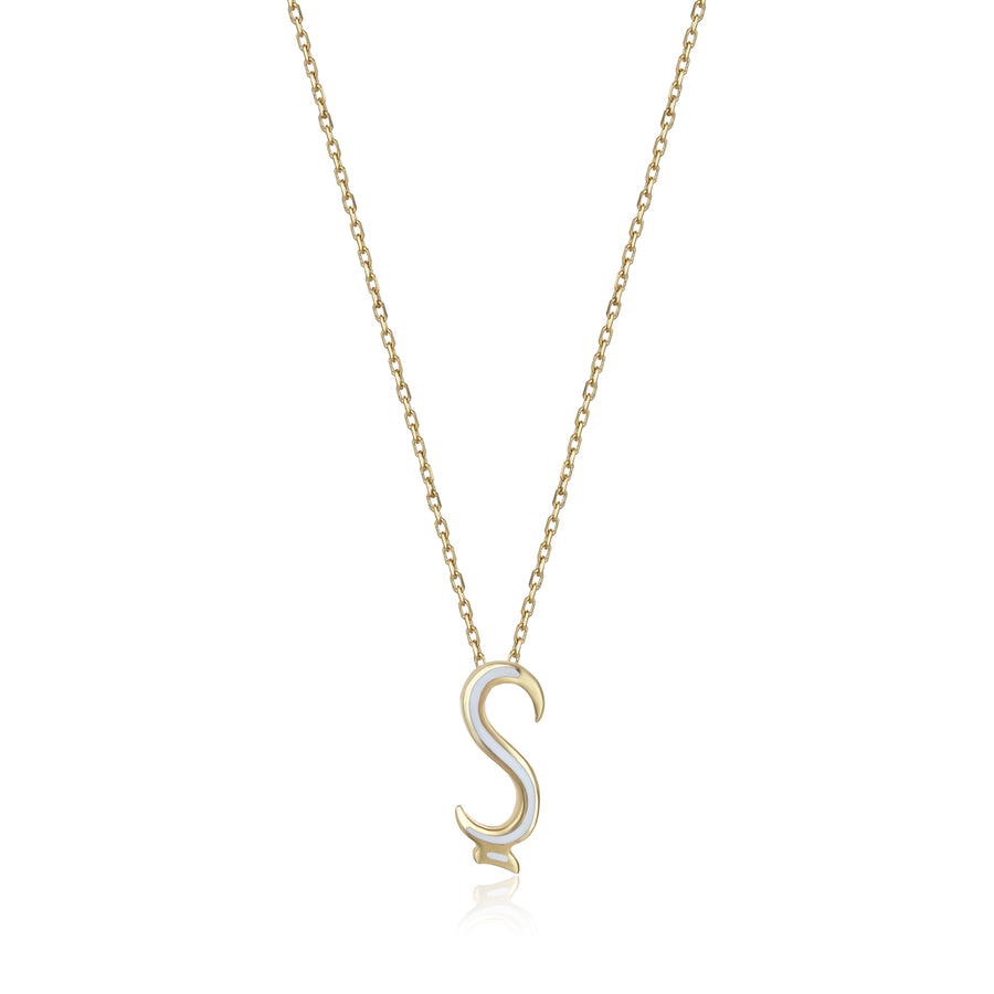 White 14K Gold Initial Necklace (Ş)
