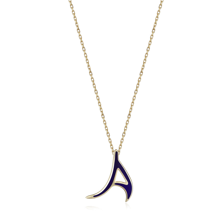 Dark Navy 14K Gold Initial Necklace (A)