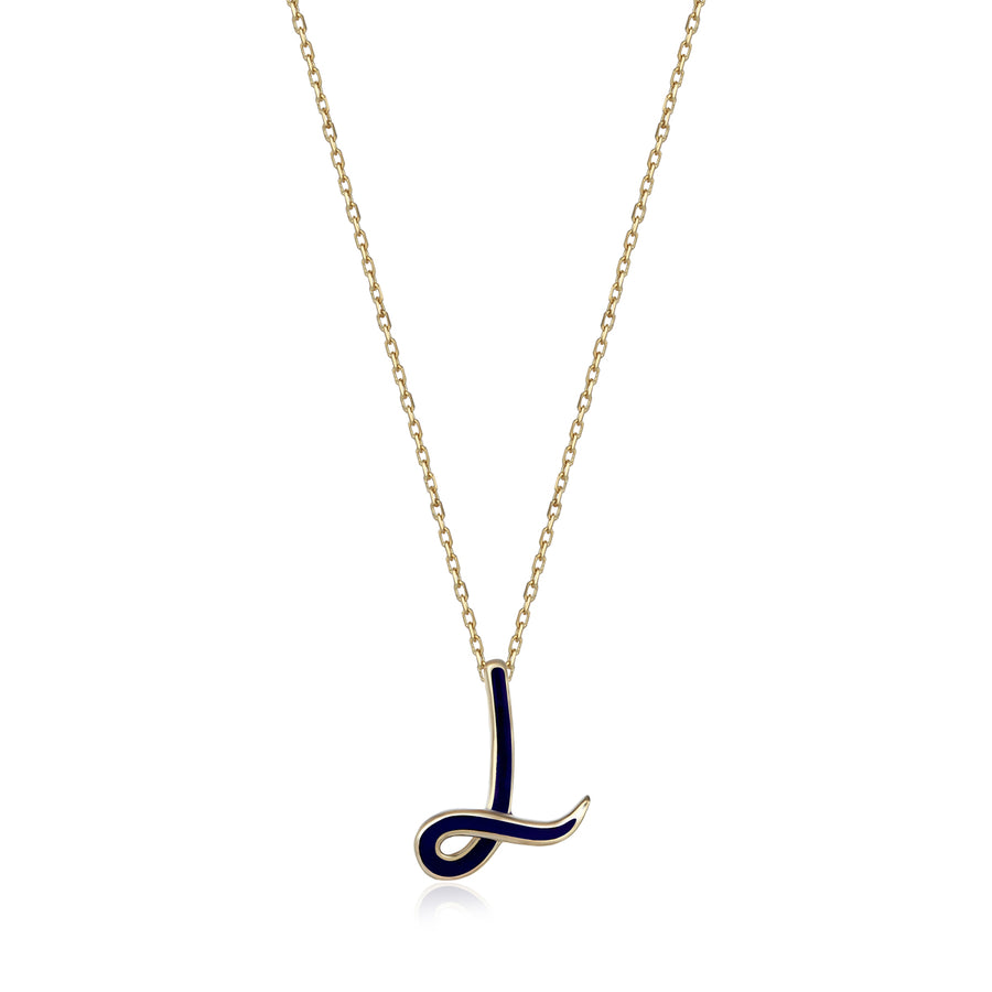 Dark Navy 14K Gold Initial Necklace (L)