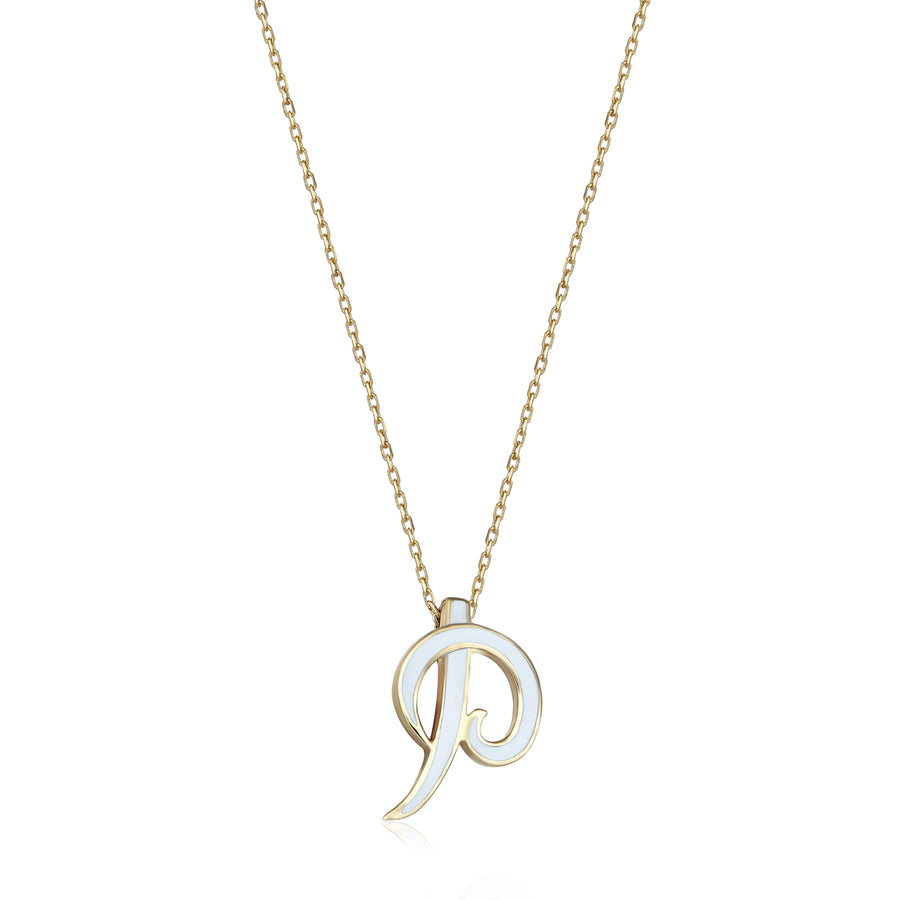 White 14K Gold Initial Necklace (P)