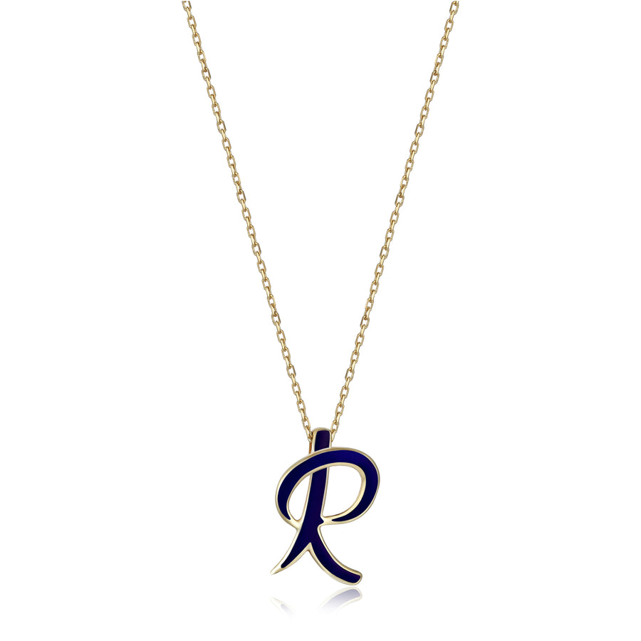 Dark Navy 14K Gold Initial Necklace (R)