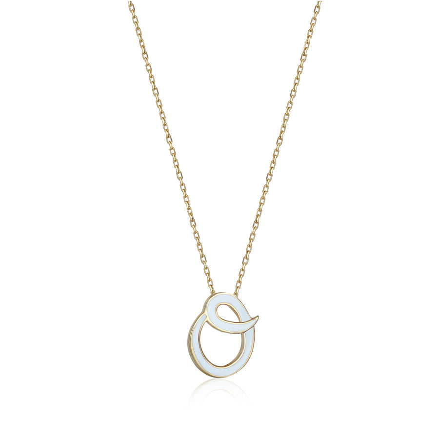 White 14K Gold Initial Necklace (O)