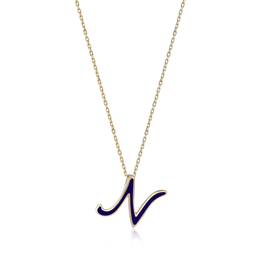 Dark Navy 14K Gold Initial Necklace (N)