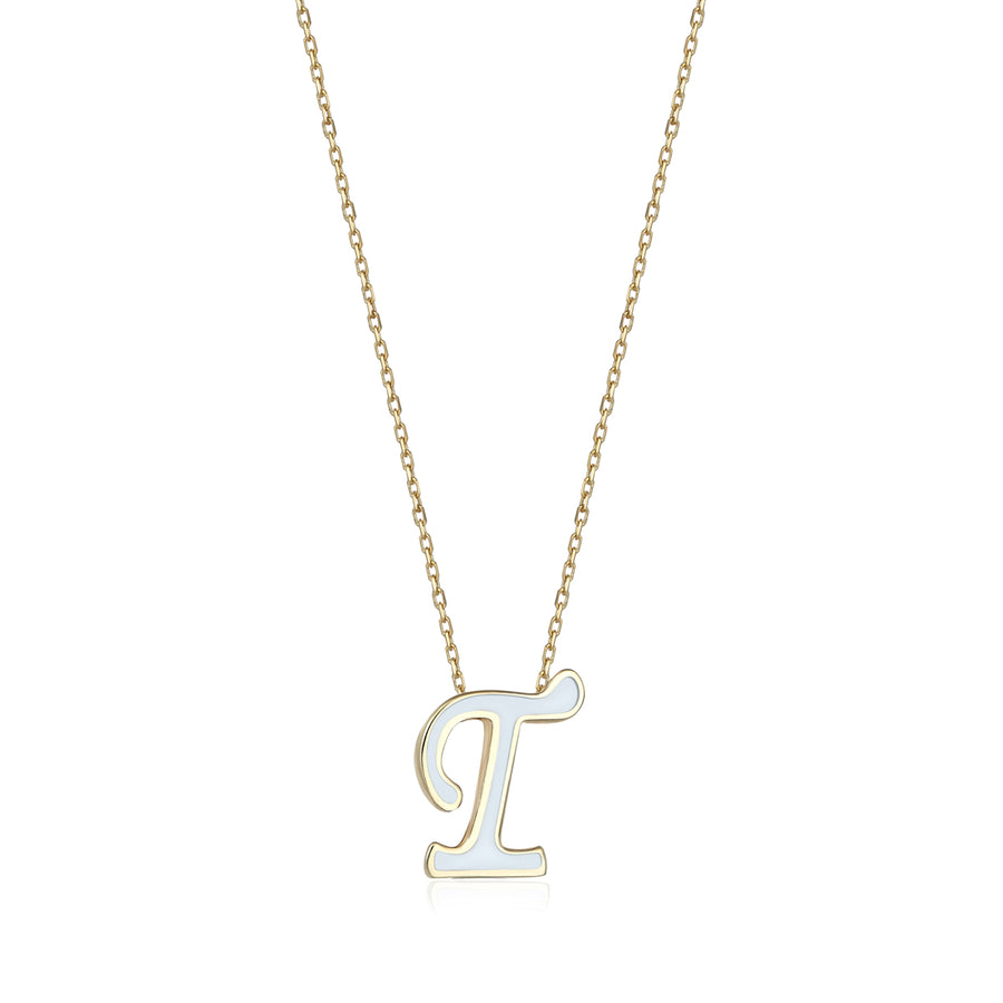 White 14K Gold Initial Necklace (T)