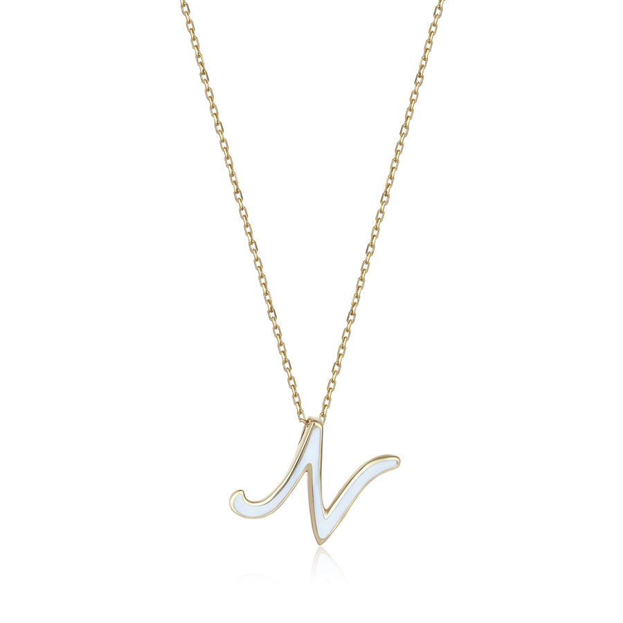 White 14K Gold Initial Necklace (N)
