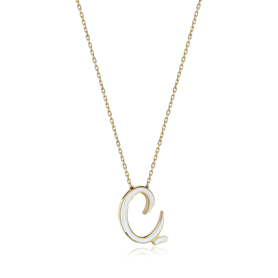 White 14K Gold Initial Necklace (Ç)