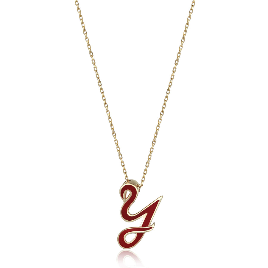 Red 14K Gold Initial Necklace (Y)