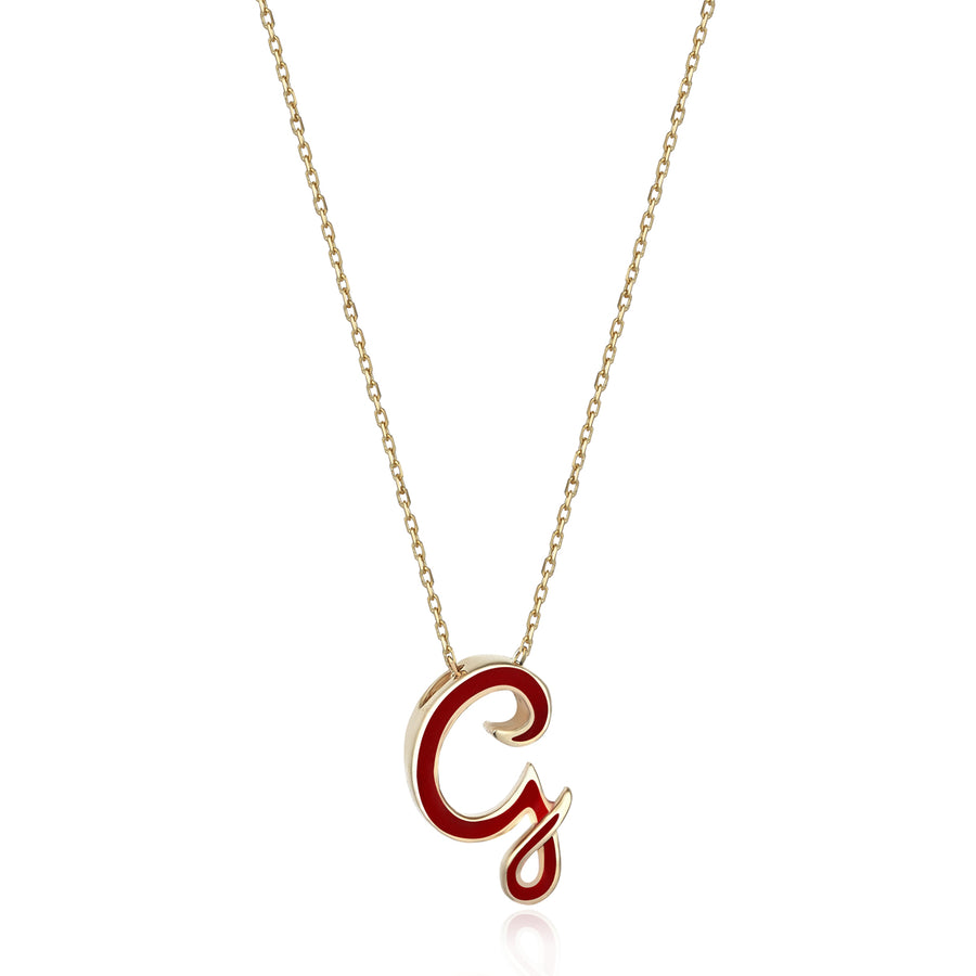 Red 14K Gold Initial Necklace (G)
