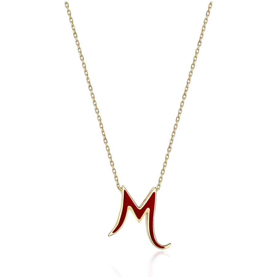 Red 14K Gold Initial Necklace (M)