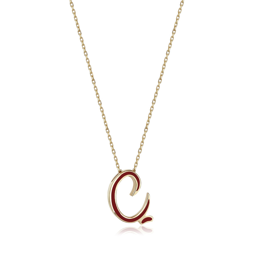 Red 14K Gold Initial Necklace (Ç)
