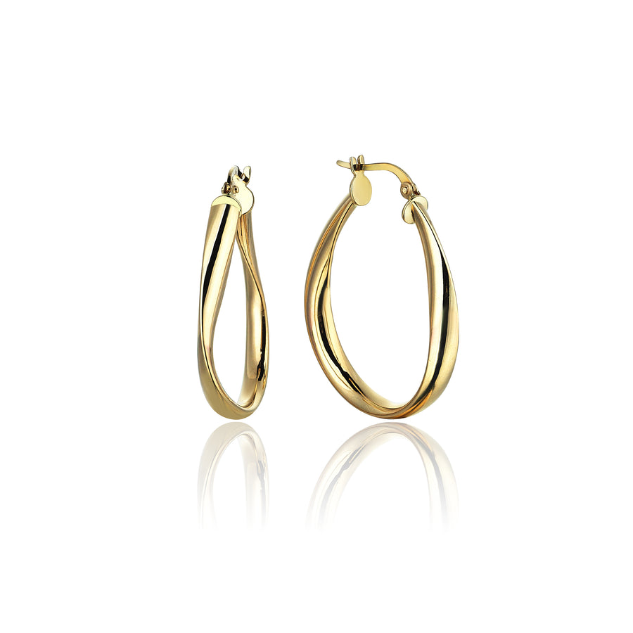 Large 14K Gold Oval Swirl Hoop Earrings