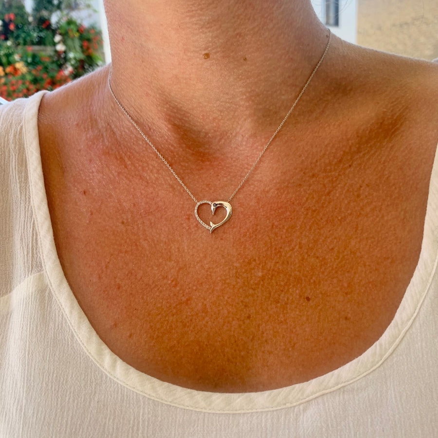 Dolphin Heart White Gold Diamond Necklace