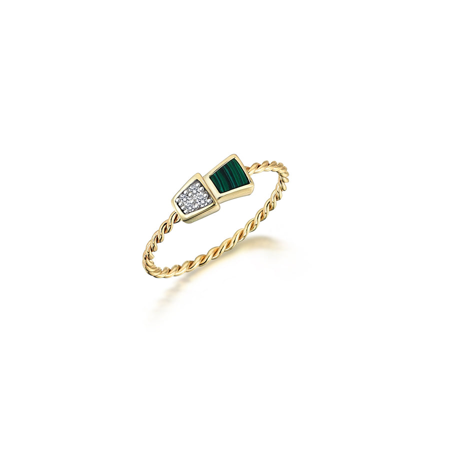 Rina Diamond and Malachite 14K Gold Helical Ring